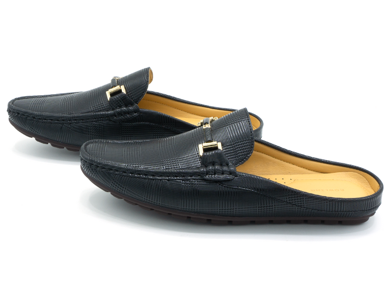 EMBOSSED BUCKLED HALF LOAFERS